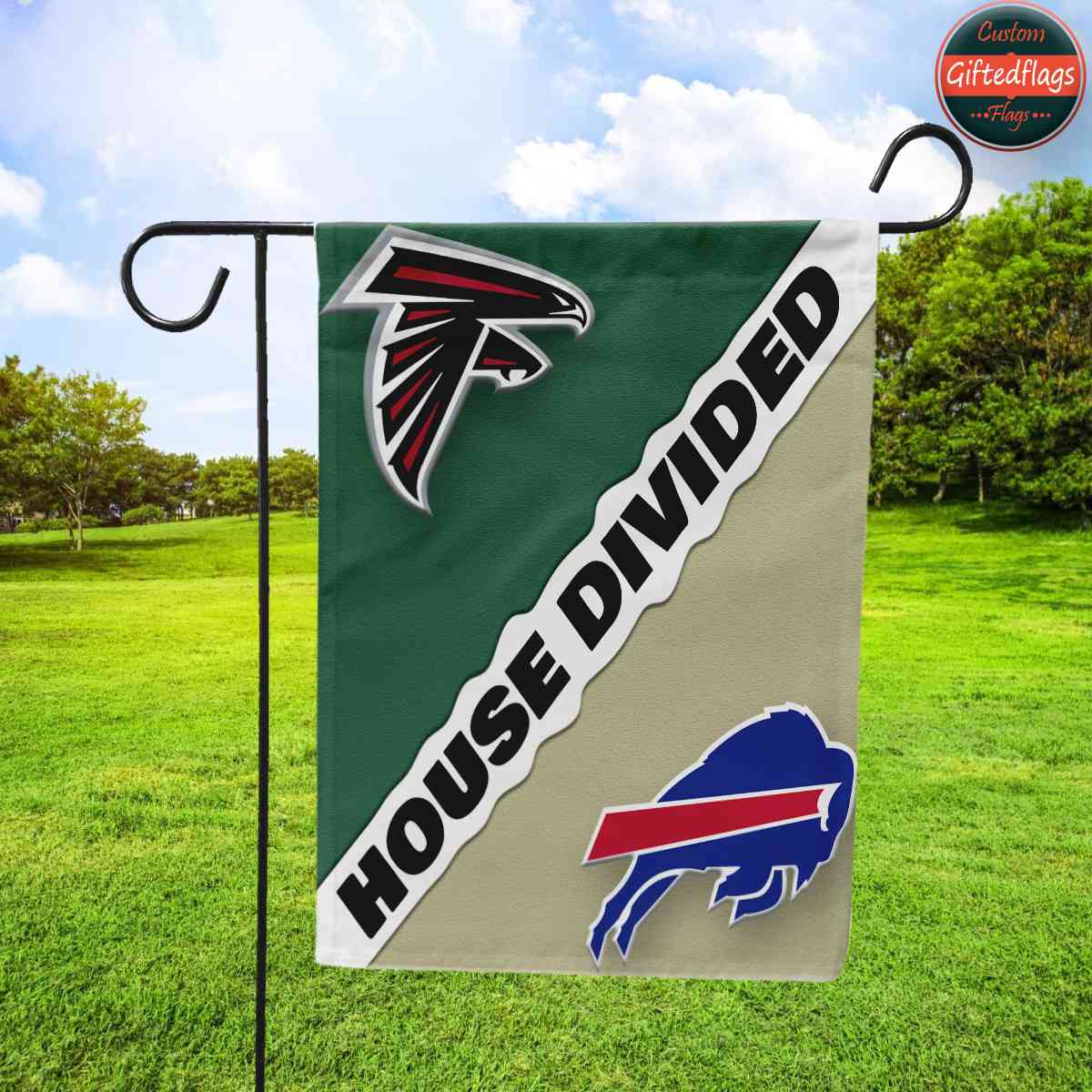 Atlanta Falcons vs. Buffalo Bills House Divided Flag, Falcons House Divided Flag Atlanta Falcons vs. Buffalo Bills House Divided Flag, Falcons House Divided Flag