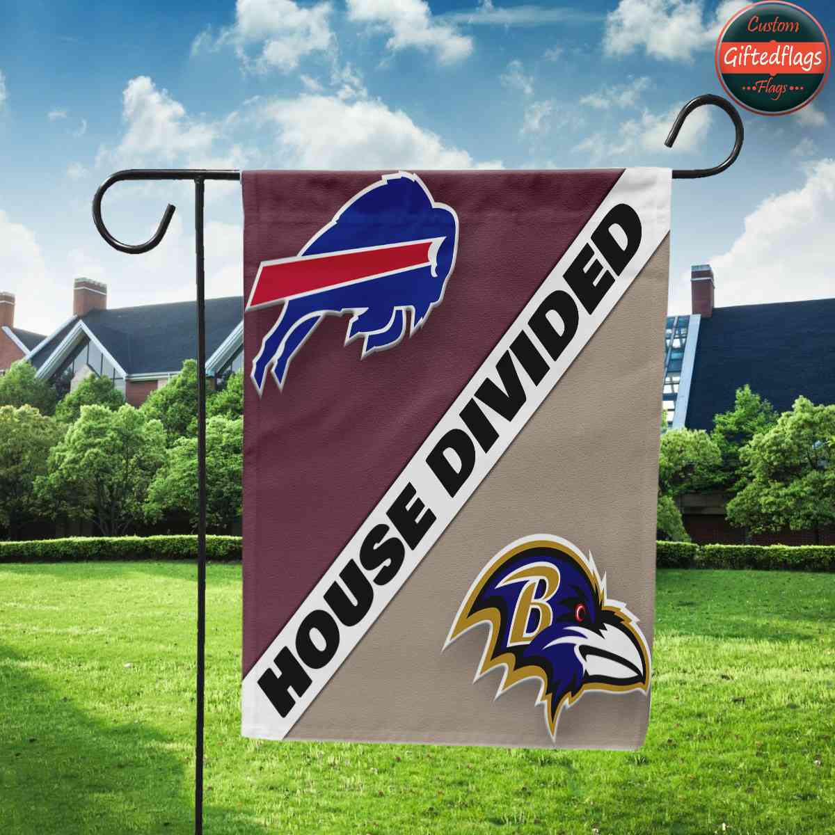 Buffalo Bills vs. Baltimore Ravens House Divided Flag, Bills House Divided Flag Buffalo Bills vs. Baltimore Ravens House Divided Flag, Bills House Divided Flag