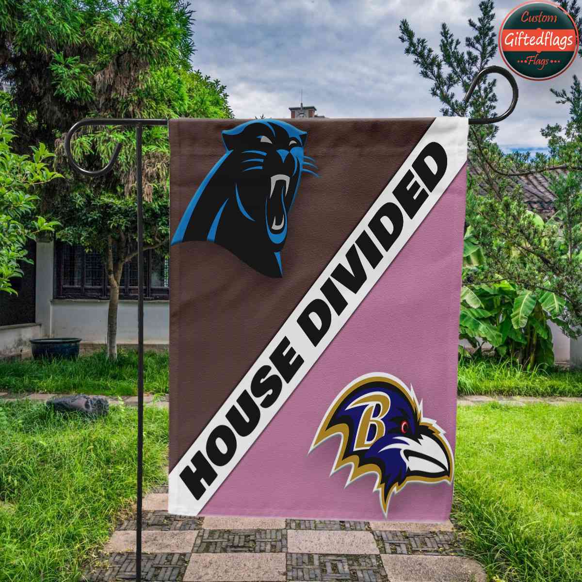 Carolina Panthers vs. Baltimore Ravens House Divided Flag, Panthers House Divided Flag Carolina Panthers vs. Baltimore Ravens House Divided Flag, Panthers House Divided Flag