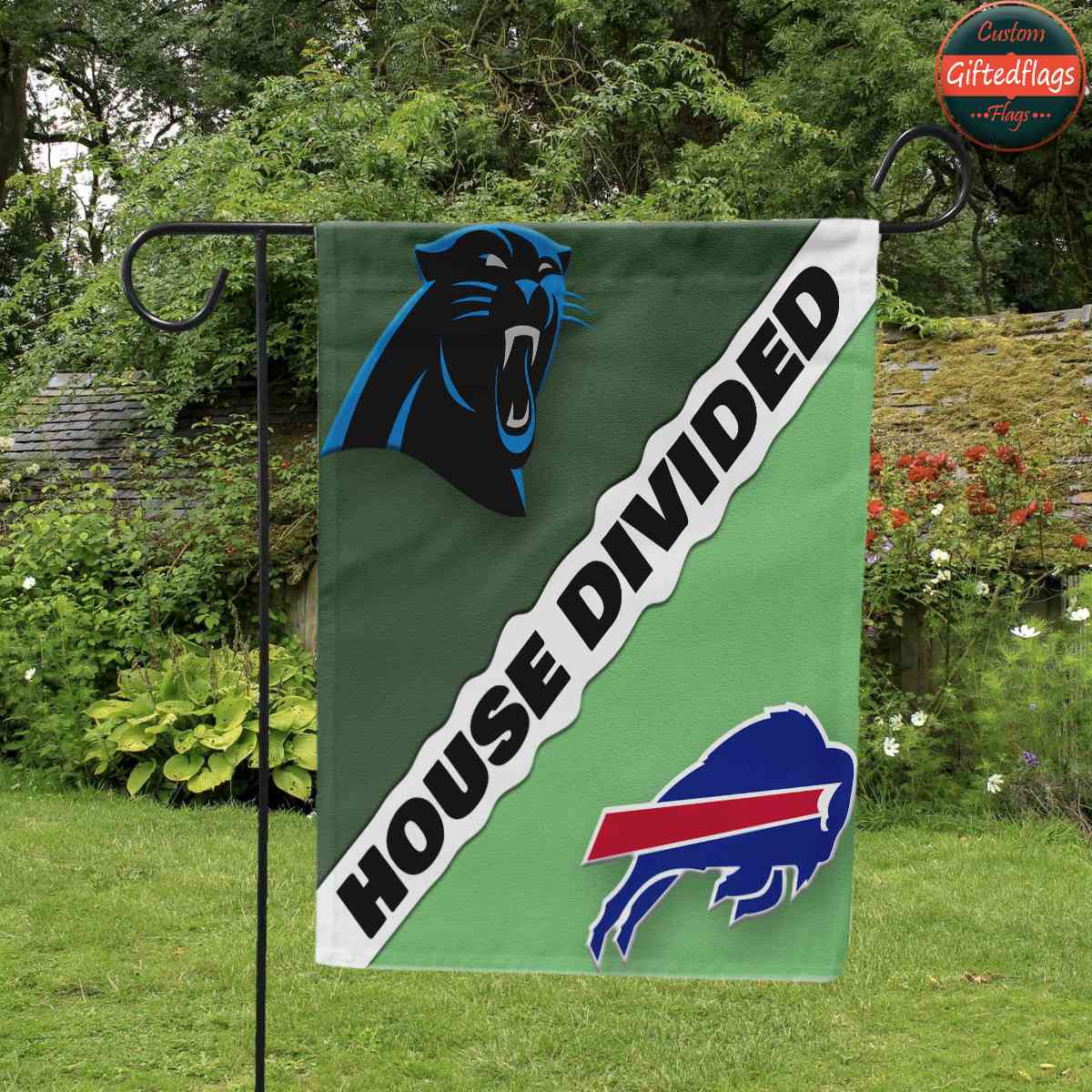 Carolina Panthers vs. Buffalo Bills House Divided Flag, Panthers House Divided Flag Carolina Panthers vs. Buffalo Bills House Divided Flag, Panthers House Divided Flag