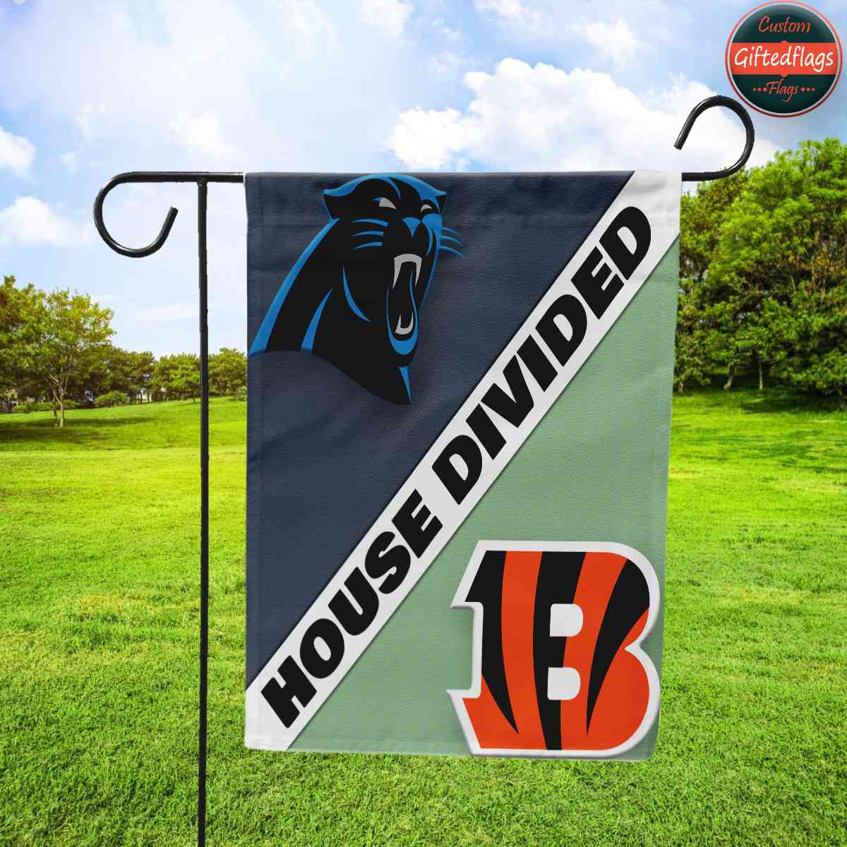 Carolina Panthers vs. Cincinnati Bengals House Divided Flag, Panthers House Divided Flag Carolina Panthers vs. Cincinnati Bengals House Divided Flag, Panthers House Divided Flag
