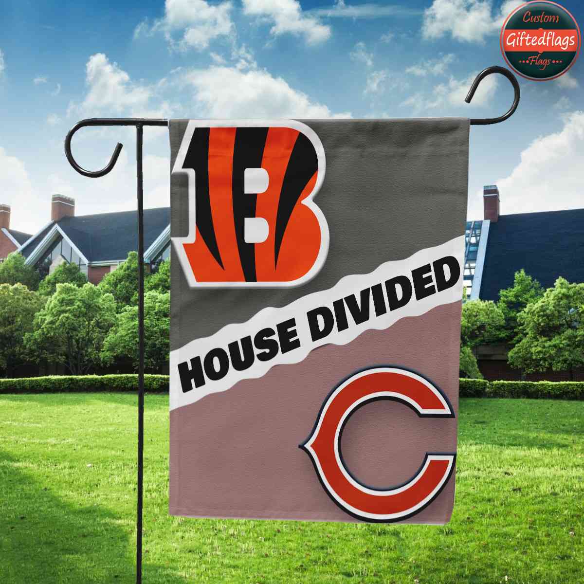 Cincinnati Bengals vs. Chicago Bears House Divided Flag, Bengals House Divided Flag Cincinnati Bengals vs. Chicago Bears House Divided Flag, Bengals House Divided Flag