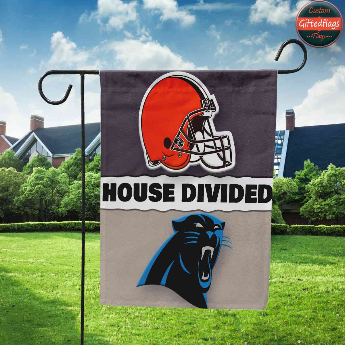 Cleveland Browns vs. Carolina Panthers House Divided Flag, Browns House Divided Flag Cleveland Browns vs. Carolina Panthers House Divided Flag, Browns House Divided Flag